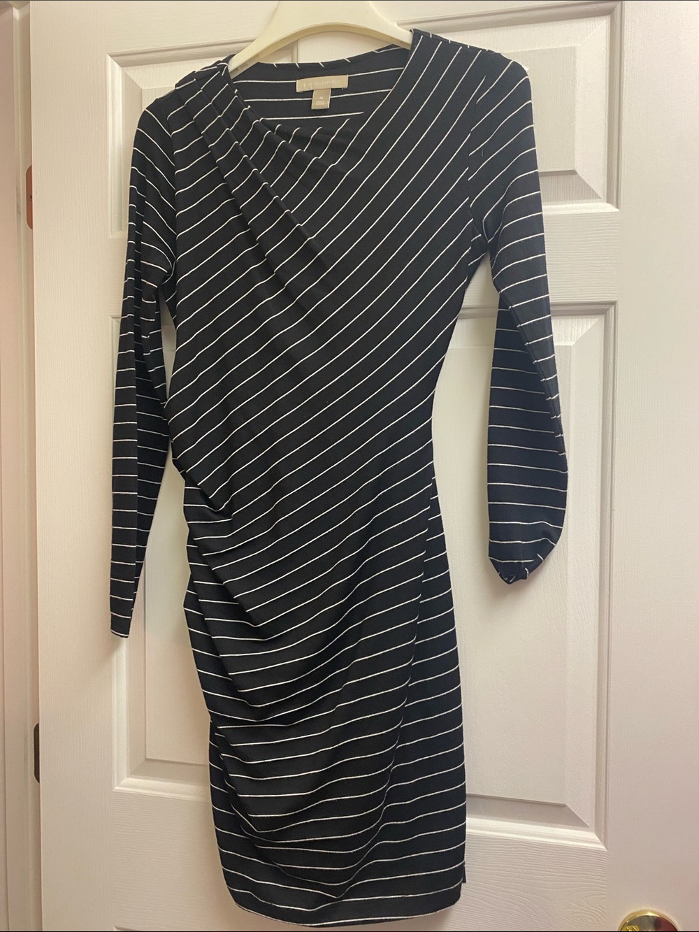 Banana Republic Black and White Striped Long-Sleeve Wrap Dress